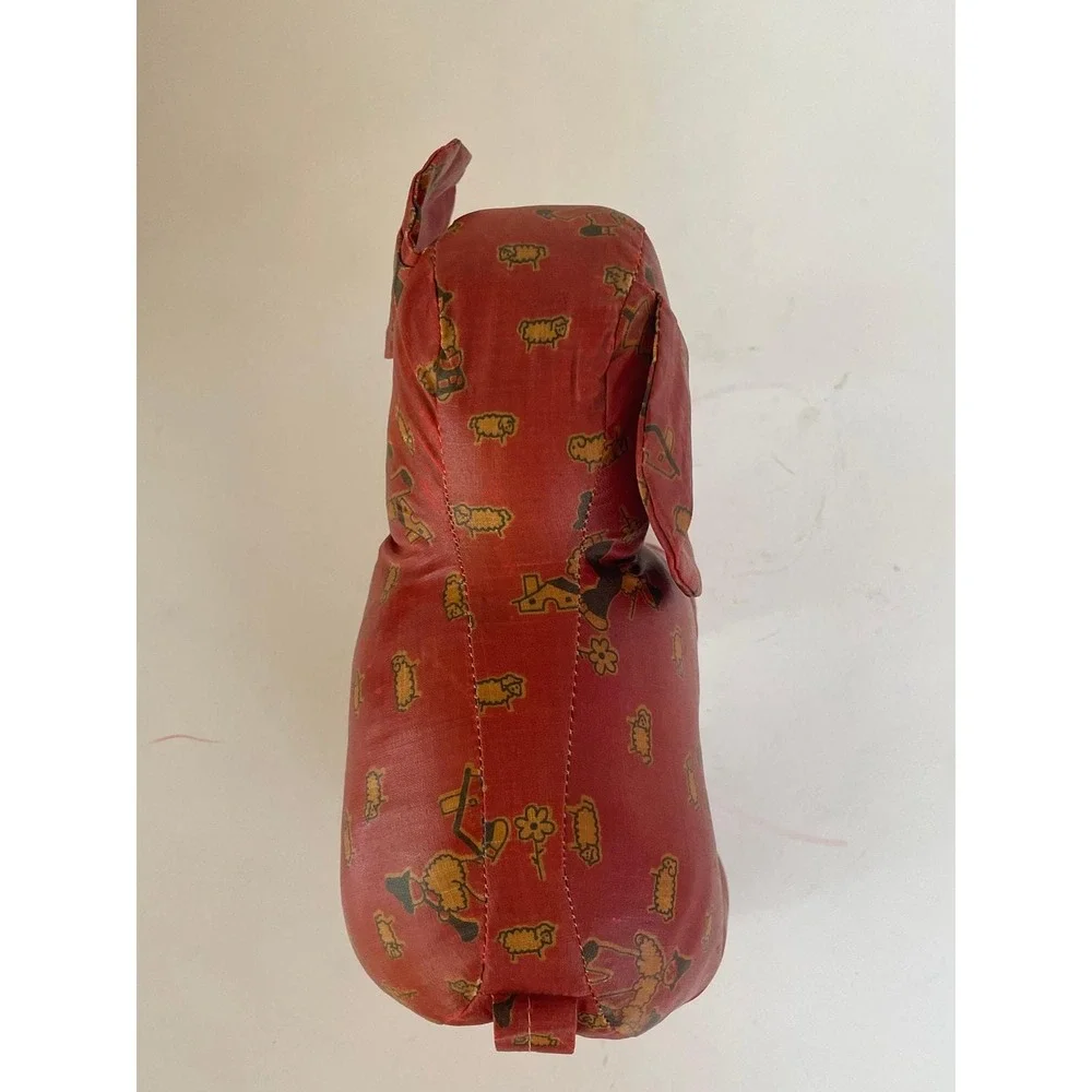 Vintage - Red Print Oil Cloth Stuffed ELEPHANT Toy/Decor - 7